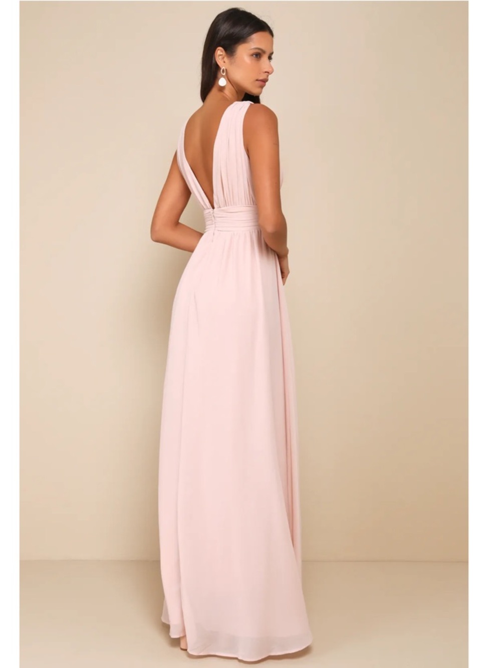 Lulus Heavenly Hues Blush Pink Chiffon V-Neck Maxi Dress NWT Large - Picture 2 of 14